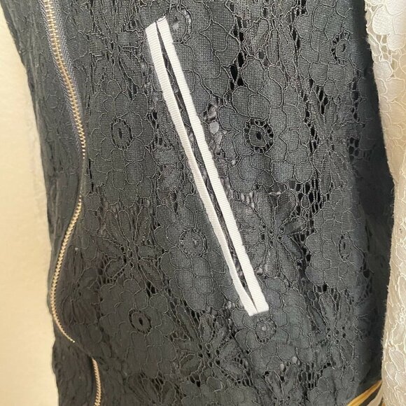 Eye of the Needle Black & White Lace Overlay Full-Zip Bomber Jacket Size Small - Picture 7 of 9